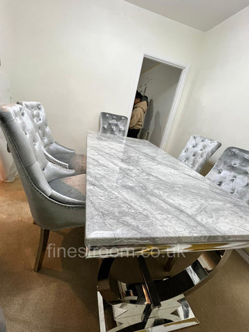 Grey Ariana Dining Table With Light Grey Isabelle Chairs