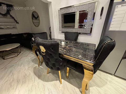 Black Gold Louis Dining Table With Black Gold LK Victoria Chairs