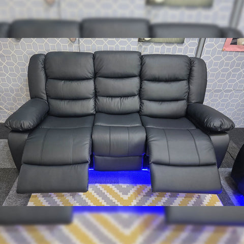 Roma Leather Electric Recliner Sofa 3+2 Seater – USB Ports, LED Lights & Cup Holders | Black/Grey