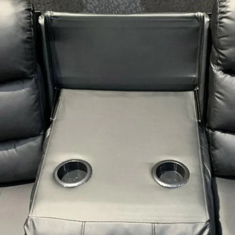 Roma Leather Recliner Sofa 3+2 Seater With Cup Holder Black/Grey