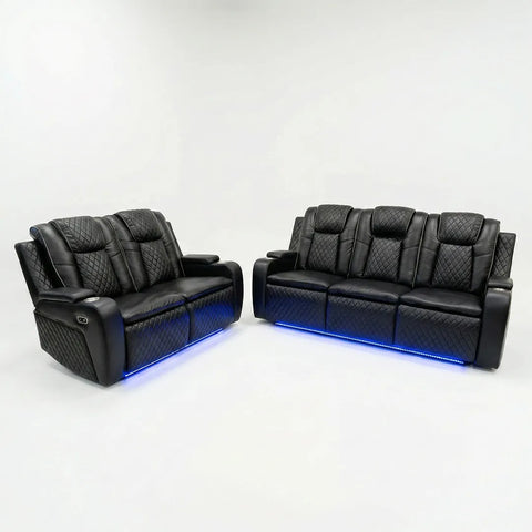 Colorado Leather Electric Recliner Sofa – Cup Holders, LED Lights, USB & Type-C Ports, Wireless Charging (Grey, Black, Brown)