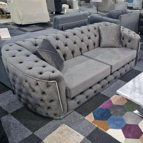 Toronto Chesterfield Sofa 3+2 Grey  & Silver
