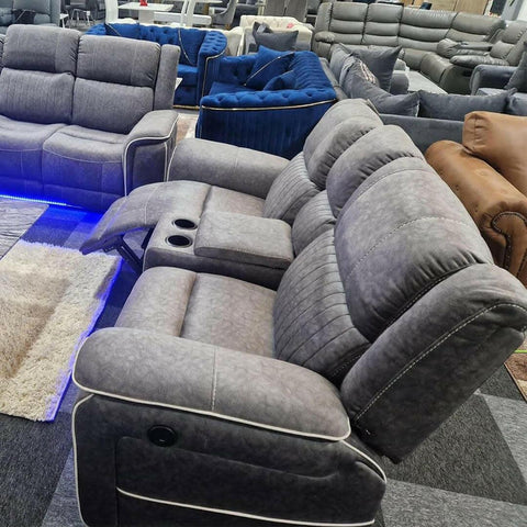 Hannah Fabric Electric Recliner Sofa 3+2 Seater Set - 3+2 Seater Sofa With Cup-Holders/LED Lights