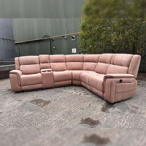 Hannah Fabric Electric Recliner Corner Sofa- Fabric Corner Sofa With - Cup Holders/LED Lights