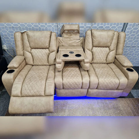 Orlando Leather Electric Recliners Sofa With Cupholders - 3+2 Seater Sofa/LED Lights/Wireless Charging/USB Charging Ports
