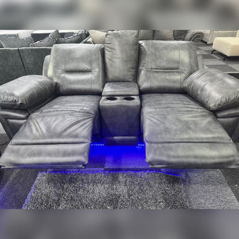 Sara Leather Electric Recliner Sofa Set – 2+2 Seater, Grey with LED Lights & Cup Holders