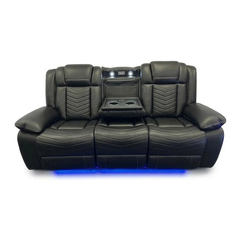 Michigan Leather Electric Recliners Sofa With Cupholders (Black/Grey/Brown) - 3+2 Seater Sofa/Bluetooth Speakers/LED Lights/USB Charging Ports/Storage