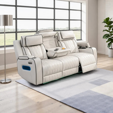Osman Smart Leather Electric Recliner 3+2 Seater Sofa Set with Wireless Charging, USB-C Ports, Bluetooth Speakers, RGB LED Lighting & Electric Headrests