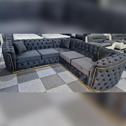 Toronto Chesterfield Corner Sofa – Black & Gold / Grey & Silver