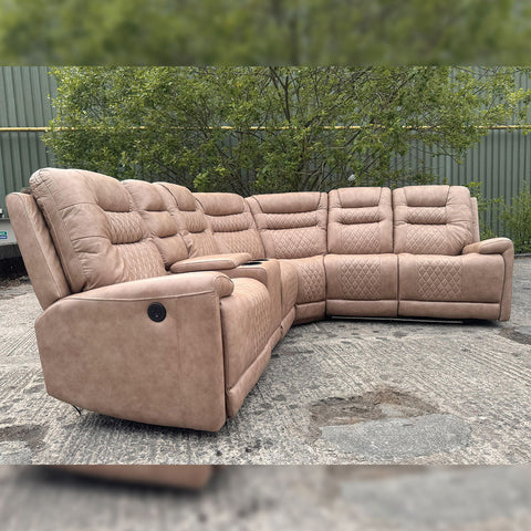 Halifax Leather Electric Recliner Corner Sofa (Black,Grey,Beige)-USB Ports/LED LIGHTS/CUP HOLDERS