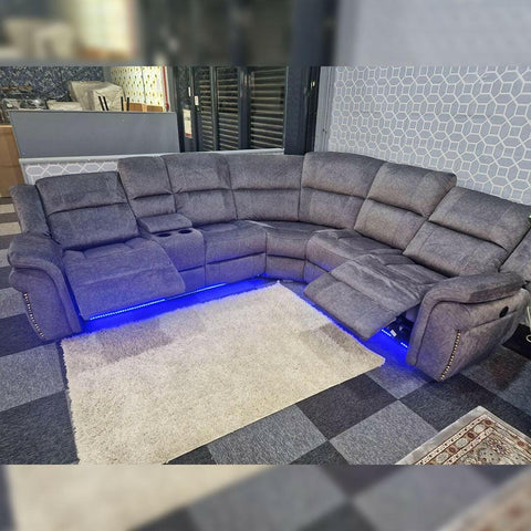 Berlin Fabric Electric Recliner Corner Sofa Grey