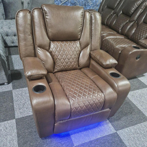 Orlando Electric Recliners Leather Arm Chair (Black, Grey,Brown) /LED LIGHTS/USB PORTS