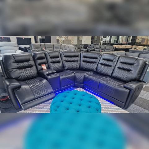 Halifax Leather Electric Recliner Corner Sofa (Black,Grey,Beige)-USB Ports/LED LIGHTS/CUP HOLDERS
