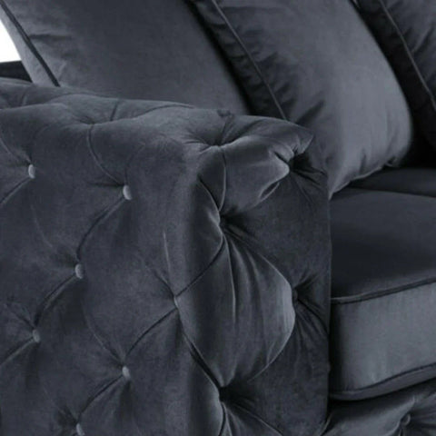Ashton Range Chesterfield Sofa Set 3+2 Seater Belgravia Grey Plush Velvet
