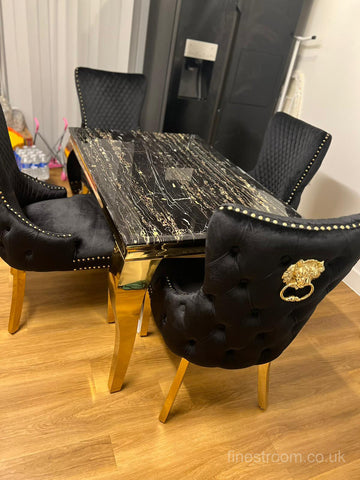 Black Gold Louis Dining Table With Black Gold LK Victoria Chairs