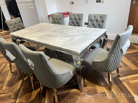 Grey Louis Dining Table With DG Leather Majestic Chairs