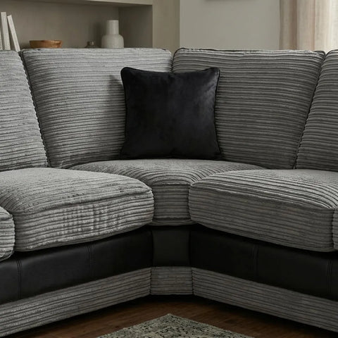 Tango Cord Fabric & Leather Corner Sofa Set – Stylish & Comfortable Design in Grey & Brown Colours