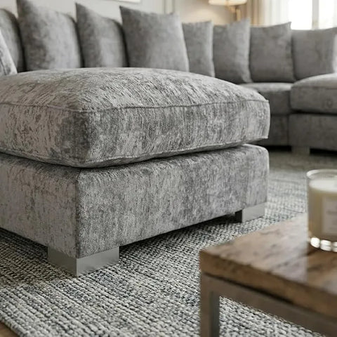 Bishop U-Shape Sofa Set – High Back & Scatter Back Chenille Fabric Modular Sectional with Footstool, Grey