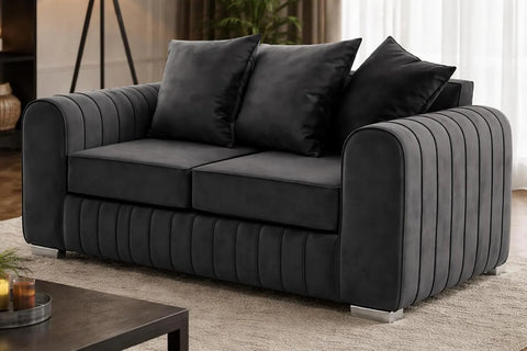 Lily Fabric Sofa Set – Modern 3+2 Seater with Plush Velvet Upholstery & Scatter Back Cushions, Available in Grey, Black, Cream & Blue