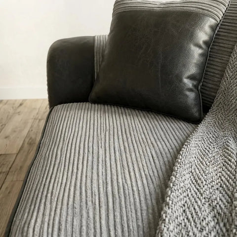 Tango Cord Fabric & Leather Sofa Set – Modern & Comfortable 3+2 Seater in Grey & Brown Colours