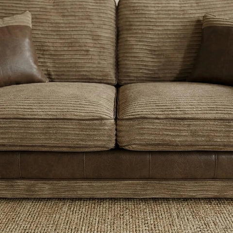 Tango Cord Fabric & Leather Sofa Set – Modern & Comfortable 3+2 Seater in Grey & Brown Colours
