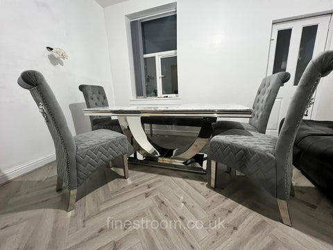 Grey Arial Dining Table With DG Sofia Chairs & Majestic Bench
