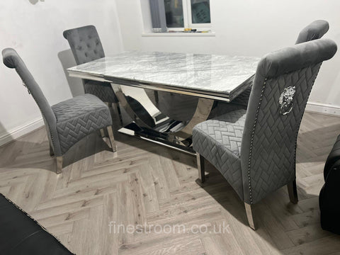 Grey Arial Dining Table With DG Sofia Chairs & Majestic Bench