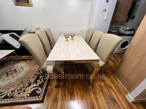 Cream Louis chrome Dining Table with Cream Leather Armenia Chairs