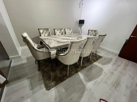 Beige Louis Dining Table With Mink Shimmer Majestic Chairs