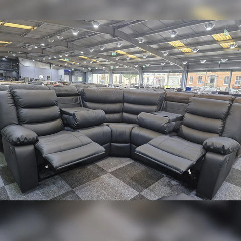 Roma Leather Recliner Corner Sofa (Black/Grey/Brown)