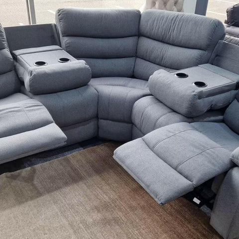 Roma Fabric Recliner Corner Sofa Grey