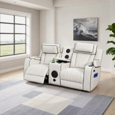 Osman Smart Leather Electric Recliner 3+2 Seater Sofa Set with Wireless Charging, USB-C Ports, Bluetooth Speakers, RGB LED Lighting & Electric Headrests