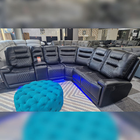 Halifax Leather Electric Recliner Corner Sofa (Black,Grey,Beige)-USB Ports/LED LIGHTS/CUP HOLDERS