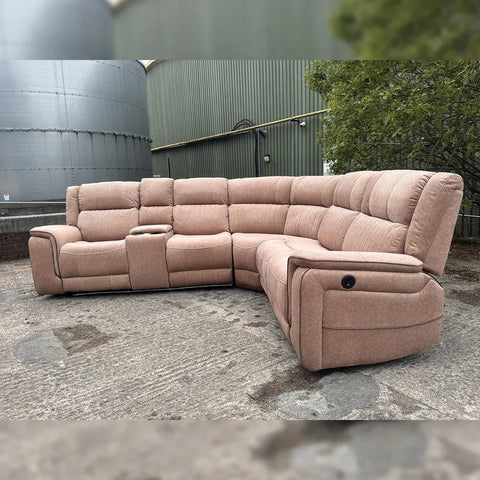 Hannah Fabric Electric Recliner Corner Sofa- Fabric Corner Sofa With - Cup Holders/LED Lights