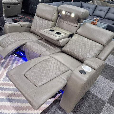 Florida Electric Recliners 3+2 Seater Leather Sofa (Black, Grey, Brown) Bluetooth Speakers/LED LIGHTS/USB Ports