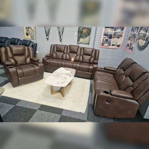 Orlando Electric Recliners 3+2 Seater Leather Sofa (Brown, Moche) /LED LIGHTS/WIRELESS CHARGER