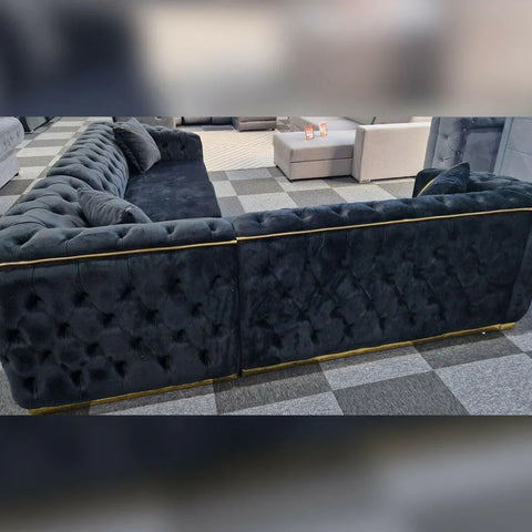 Toronto Chesterfield Corner Sofa – Black & Gold / Grey & Silver
