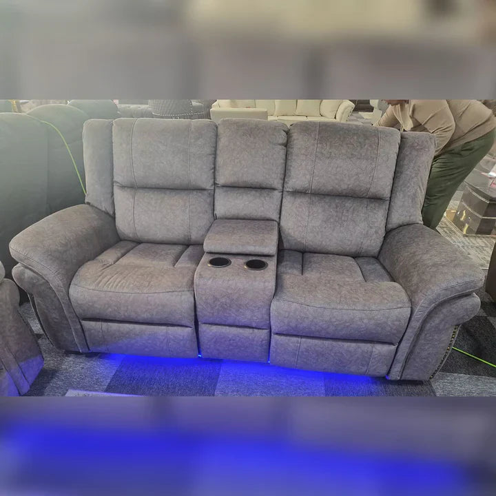 Berlin Fabric Electric Recliner Sofa Set – 2+2 Seater, Grey with Cup Holders & LED Lights