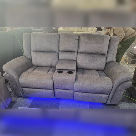 Berlin Fabric Electric Recliner Sofa Set – 2+2 Seater, Grey with Cup Holders & LED Lights