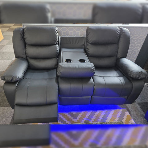 Roma Leather Electric Recliner Sofa 3+2 Seater – USB Ports, LED Lights & Cup Holders | Black/Grey