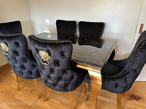 Black Gold Louis Dining Table With Black Gold LK Victoria Chairs