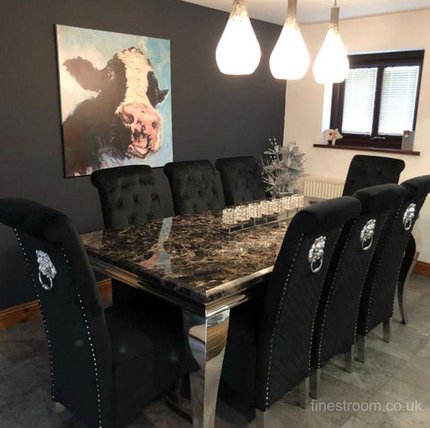 Black Louis Dining Table With Black Sofia Chairs