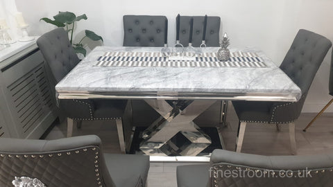 Grey X Table with Leather Majestic Chairs