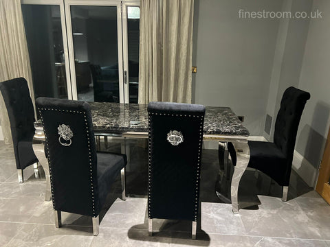 Black Louis Dining Table With Black Sofia Chairs