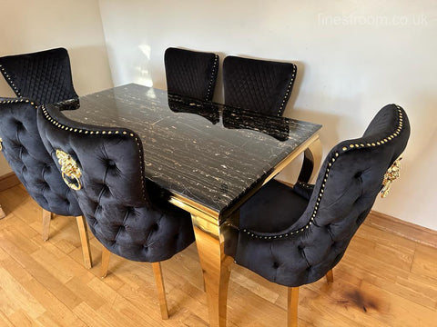 Black Gold Louis Dining Table With Black Gold LK Victoria Chairs