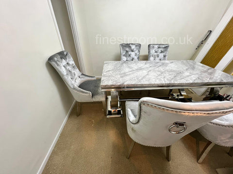 Grey Ariana Dining Table With Light Grey Isabelle Chairs