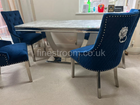 Grey Arial Dining Table With Navy Majestic Chairs
