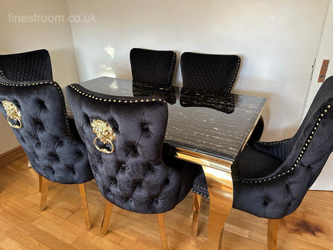Black Gold Louis Dining Table With Black Gold LK Victoria Chairs