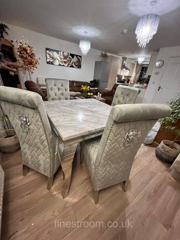 Grey Louis Chrome Dining Table With Light Grey Sofia Chairs
