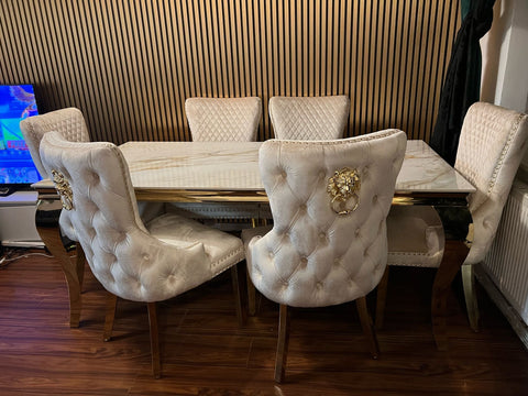 Kata Gold Louis Dining Table With Cream Gold LK Victoria Chairs